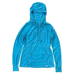 Tangerine Women’s S Lagoon Blue Drawstring 1/4 Zip Ruched Athletic Hooded Jacket